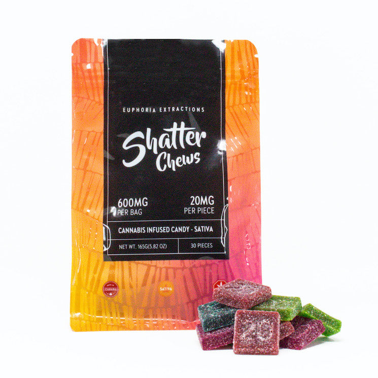 EUPHORIA EXTRACTIONS THC SHATTER CHEWS GOMMES À SPECTRE COMPLET | ALIMENTS 600 MG 