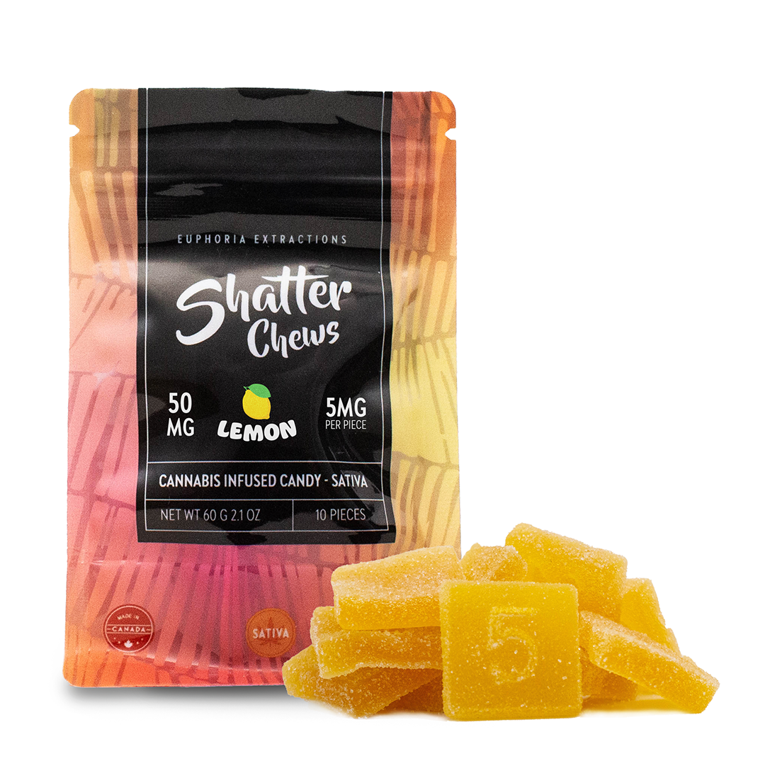 EUPHORIA EXTRACTIONS THC SHATTER CHEWS PACK DE COLLATIONS GÉLULES | 50 MG COMESTIBLES 